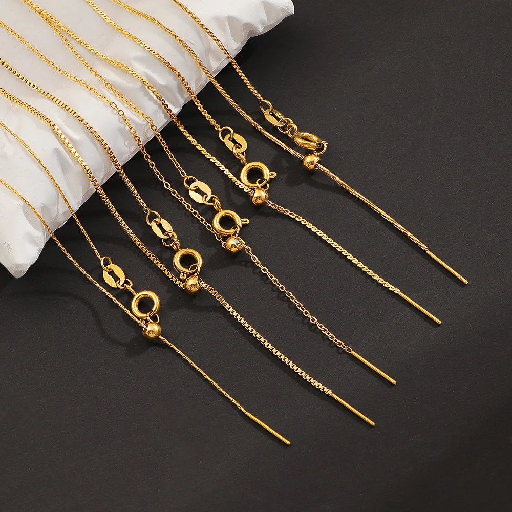 Adjustable Needle Chain Necklace Stainless Steel Versatile Everyday Wear For Men Women  Thin Box Rope Cable Chain Making Jewelry