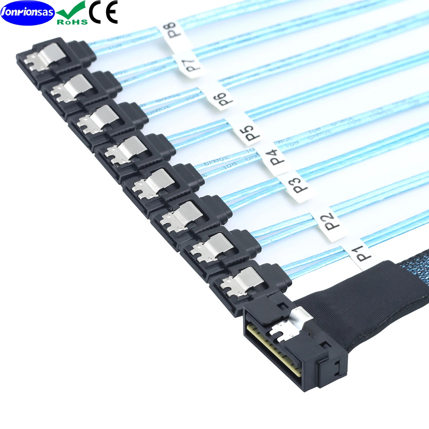PCI-E Ultraport Slimline SAS 4.0 LP كابل توصيل داخلي للخادم المنخفض SFF-8654 8i 74pin إلى 8X SATA 7Pin #6