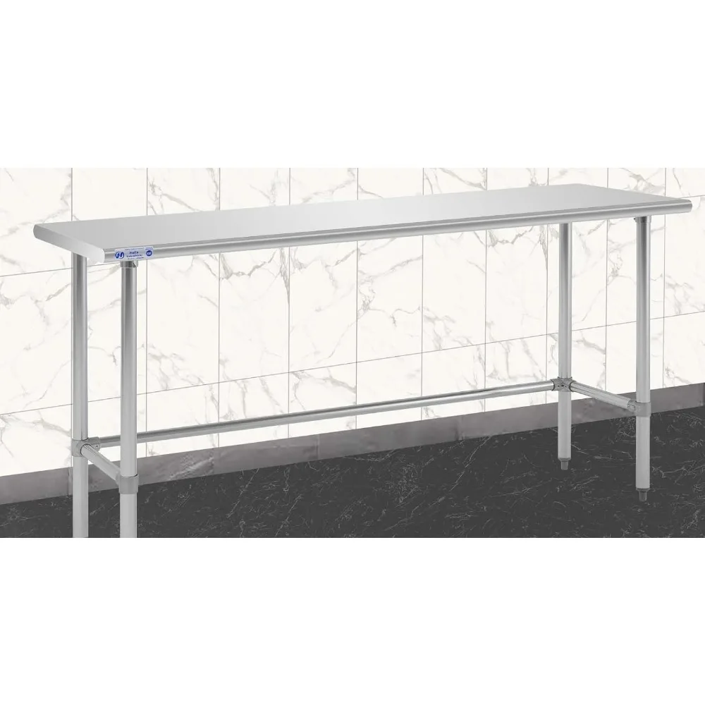 Open Base Stainless Steel Table  Commercial Heavy Duty Prep & Work Table with Galvanized Legs for Restaurant, Home and Hotel