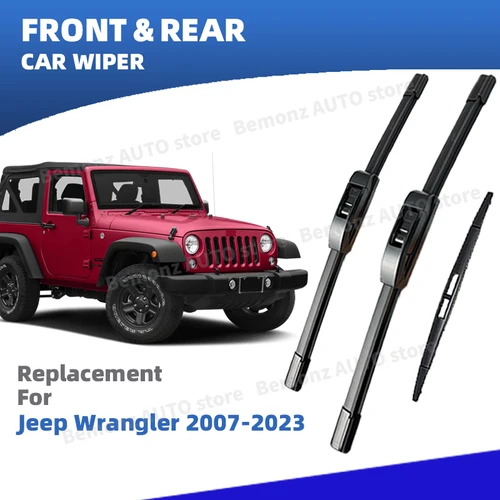 Escobillas de limpiaparabrisas delanteras y traseras LHD para Jeep Wrangler JK JL 2007 - 2023 3 piezas accesorios de ventana de parabrisas 2010 2016 2019 2021