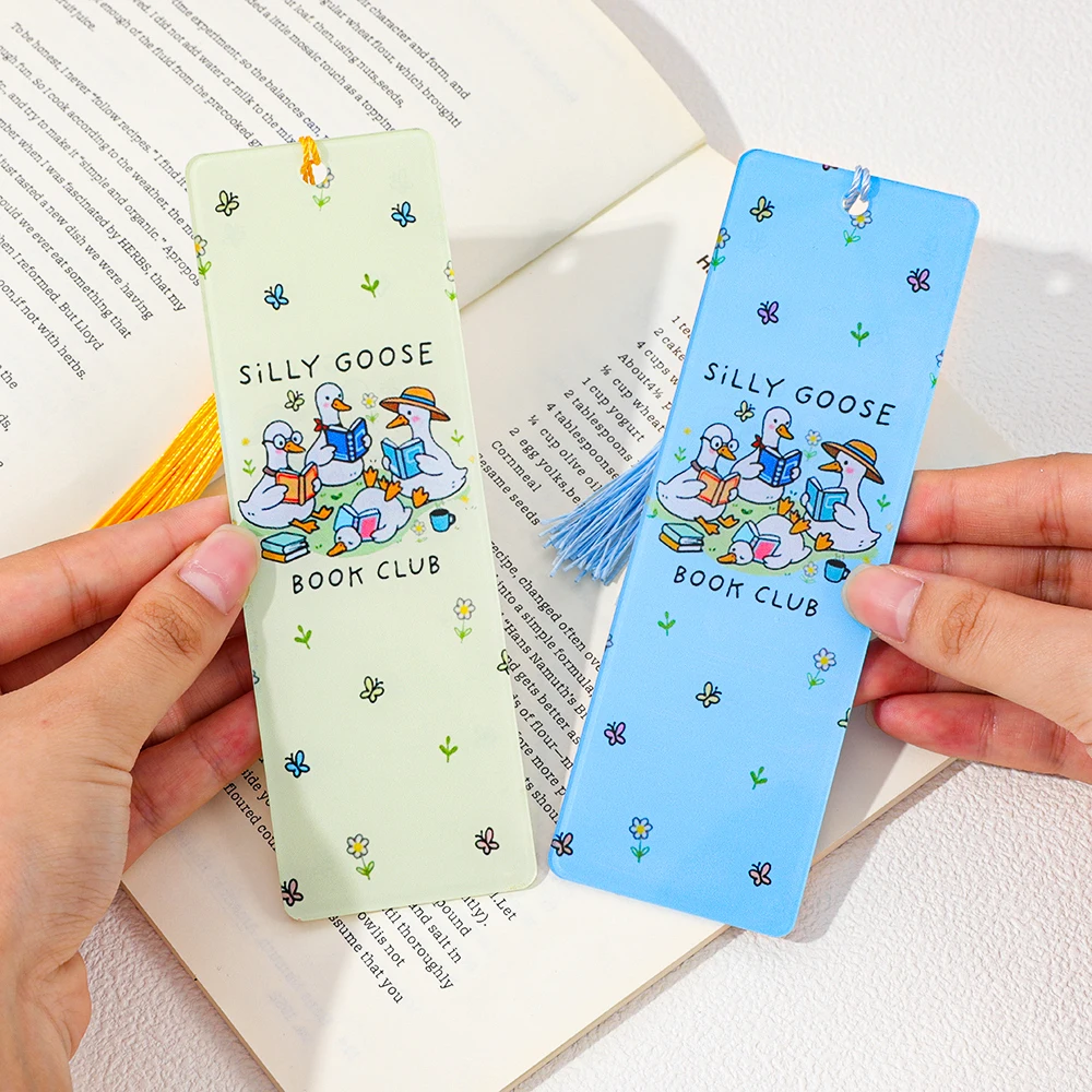 Silly Goose Acryl-Lesezeichen mit Quaste, Bücherwurm, Bücherwurm, Lesemarker, Buchclub, Weihnachtsgeschenk, Büchergeschenke