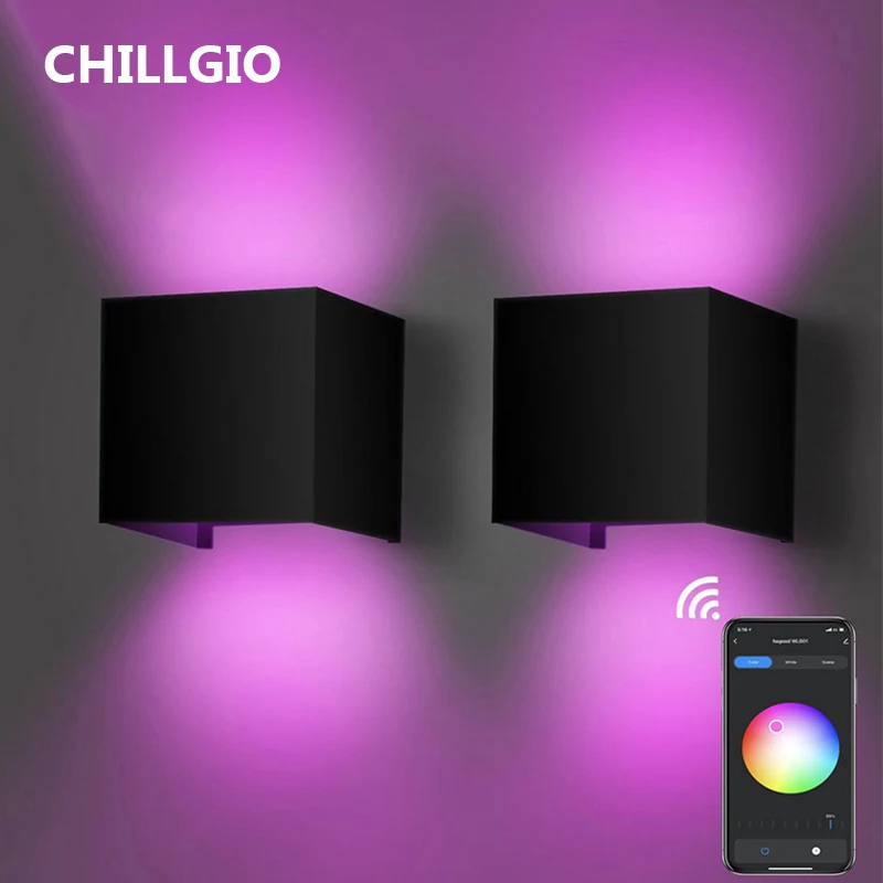 CHILLGIO Exterior RGB Wall Lamps Waterproof Bedroom Home Led Atmosphere Indoor App Wifi Remote Control Aluminum Up Down Lights