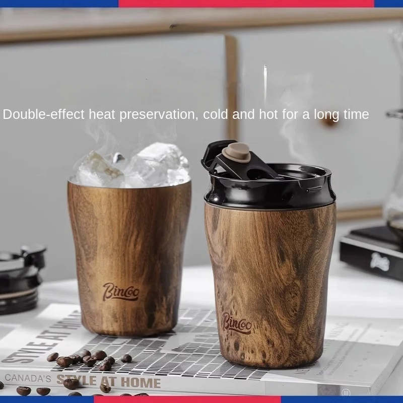 Wood Grain Accompanying CupVintage Coffee Ceramic Inner Tank Thermos Cup Portable Stainless Steel Water Cup