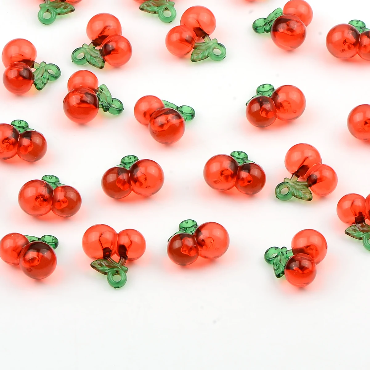 15PCS Cartoon red cherry shaped Acrylic beads creative hand-paint fruit beads for jewelry making DIY phone chain&Pen Accessories
