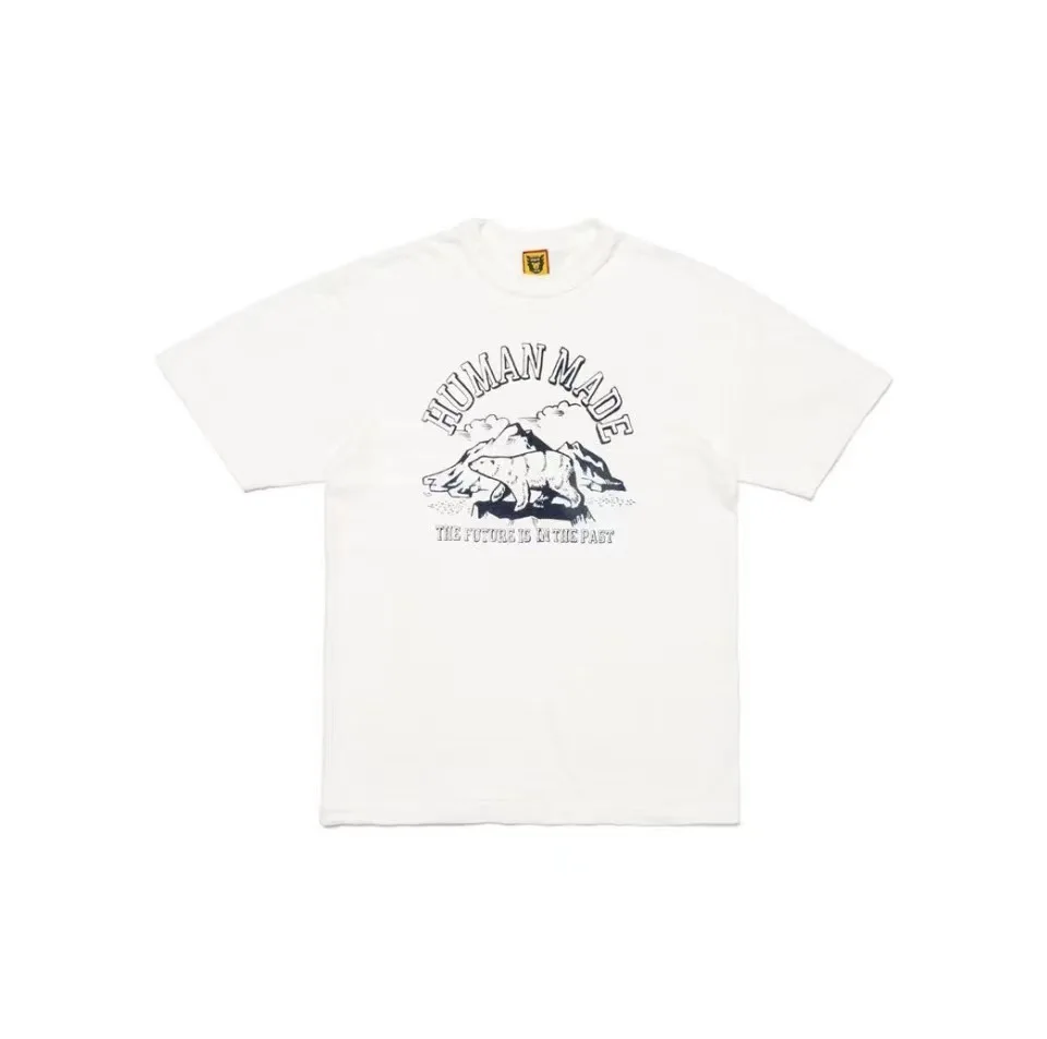 2026 New Human Made Polar Bear Printed Short Sleeve Japanese Bamboo Cotton Couple Round Neck T-shirt for Men and Women