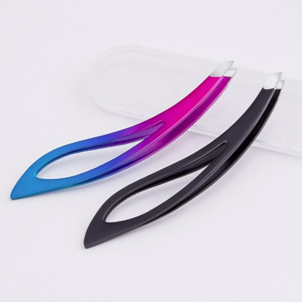 Curve Handle Flat Oblique Mouth Eyebrow Tweezer Straight Stainless Steel False Eyelashes Applicator Fine Hairs Puller