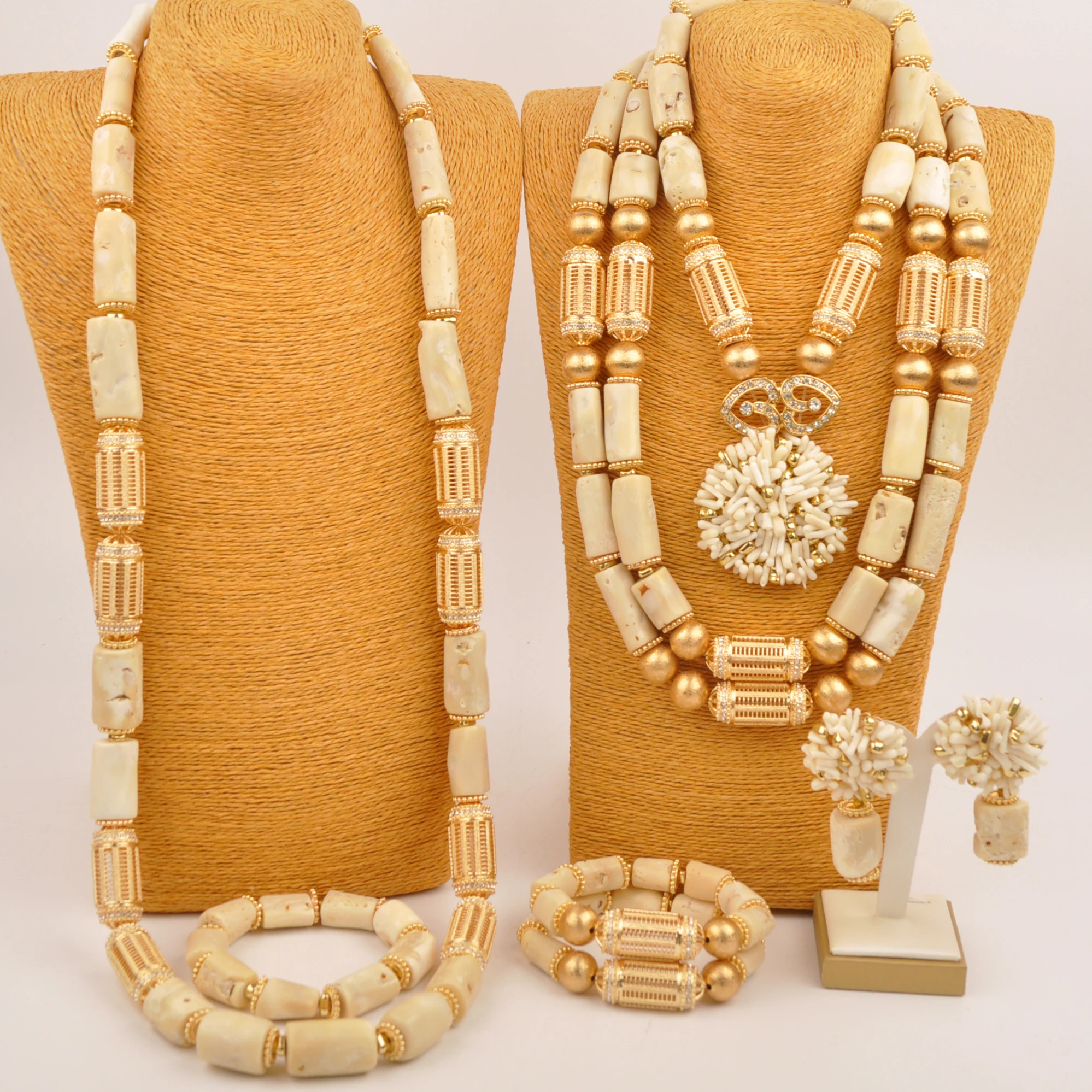 Nigerian White Original Coral Bead Jewelry Set African Wedding Accessories