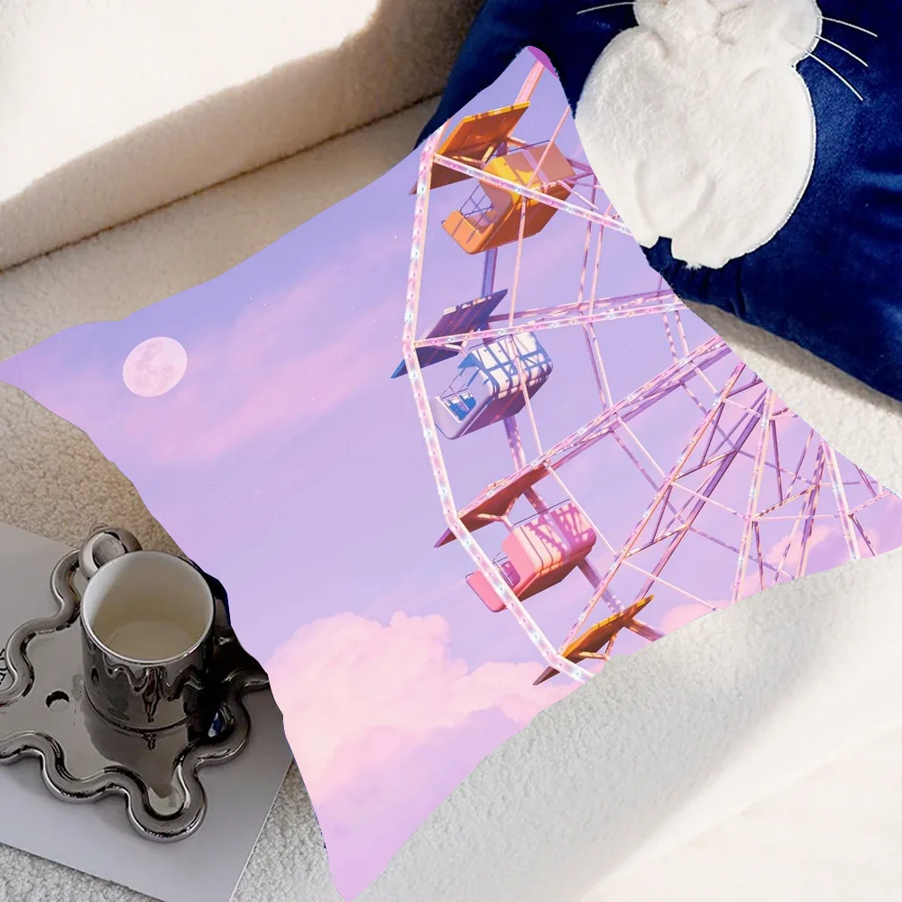 Ferris Wheeles Case Pillow Cover Case Square Room Sofa with For Home Use Plush Cute Cushion Cover