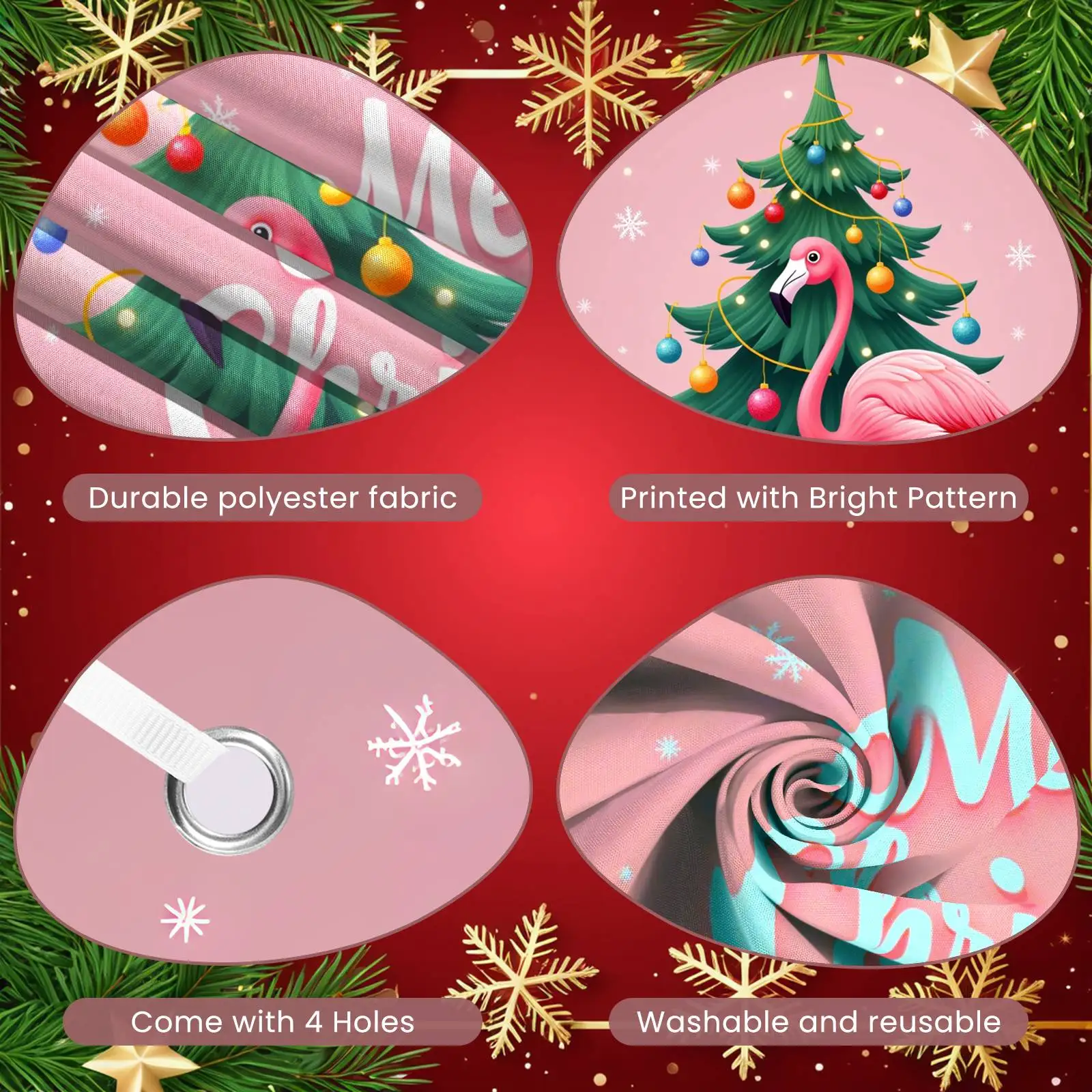 Pink Flamingo Backdrop Festive Bows Holiday Background Festive Banner Santa Hat Christmas Holiday Background For Office Party
