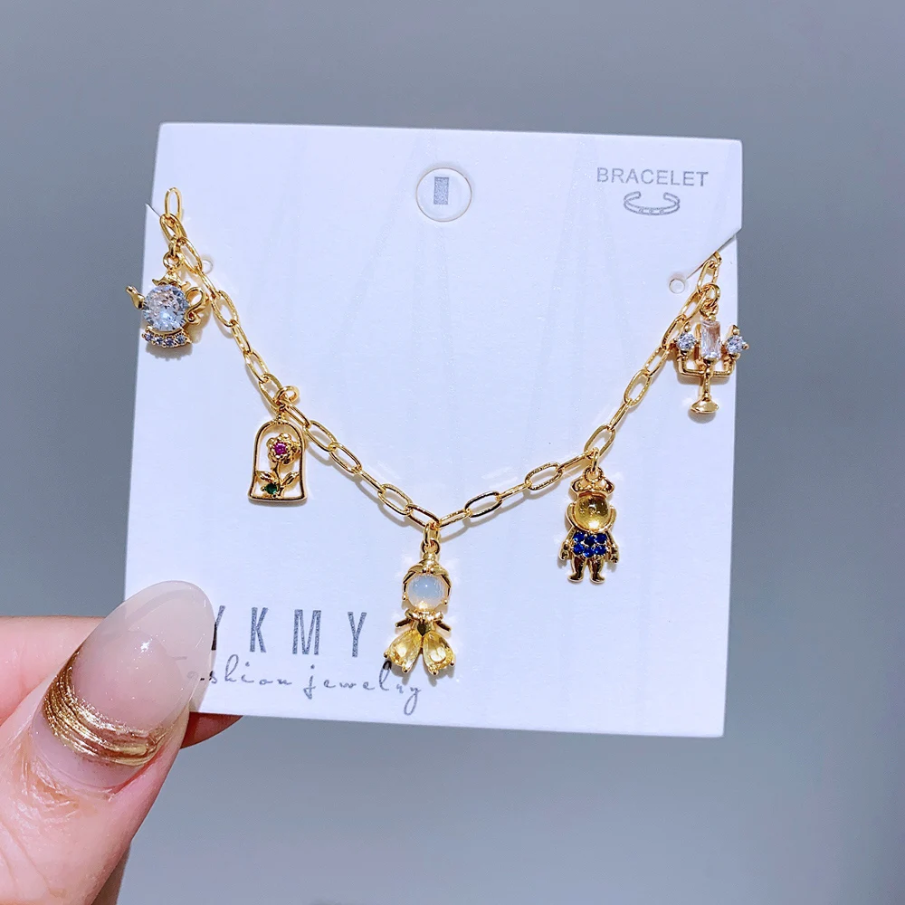 New Design Zircon Crystal Fairy Tales Bracelet Chain for Women Gold Color Plated Brass Jewelry