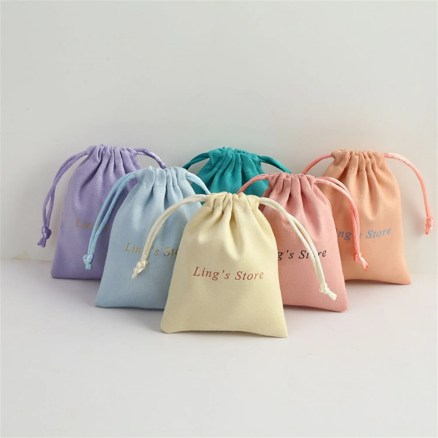 

100pcs Personalized Logo Jewelry Packaging Bag Flannel Bag Print Drawstring Bags Custom Pouches Chic Wedding Favor Bags Pink Jew