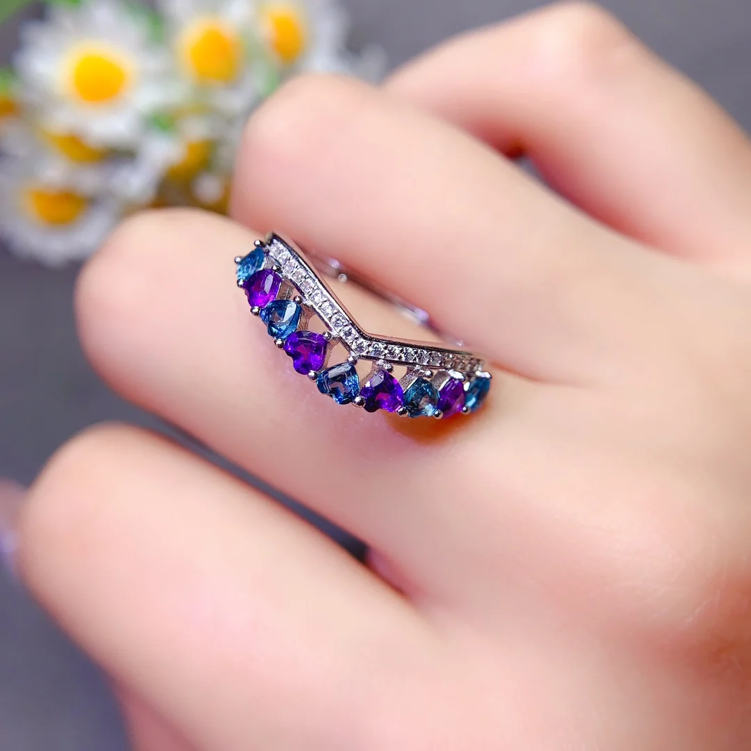 FS Natural Amethyst Topaz Ring S925 Sterling Silver Fine Fashion Charm Weddings Jewelry for Women Gift MeiBaPJ With Certificate