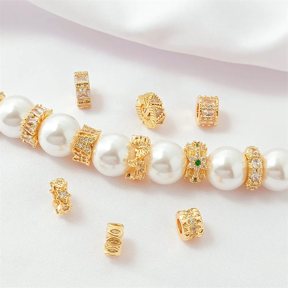 14K Copper-clad Gold Micro-inlaid Zircon Spacer Wheel Spacer Running Ring Handmade Diy Bracelet with Loose Beads Accessories
