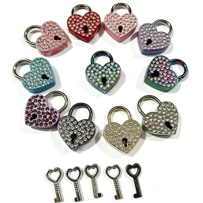 1 PCS For Jewelry Box: Small Wooden Box Metal Love Wish Lock Keyed Padlocks Diamond Heart Shaped