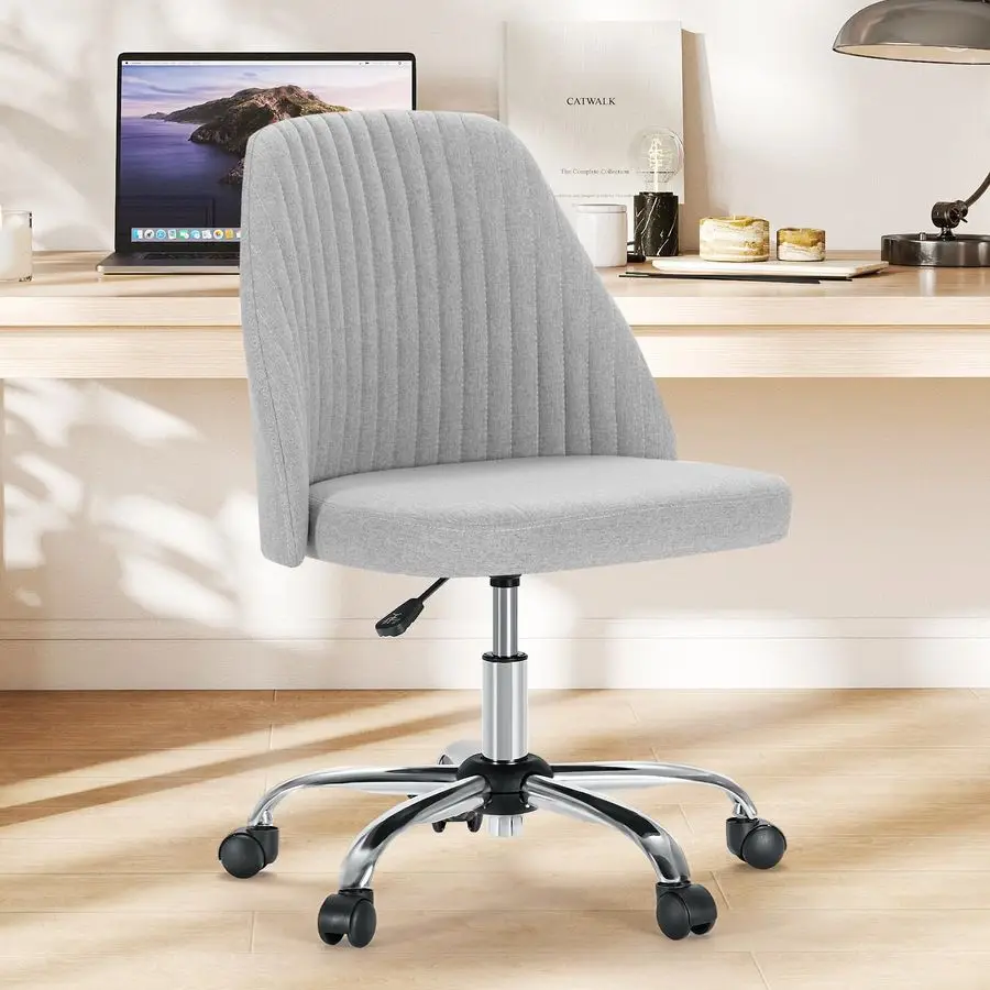 

Armless Vanity Chair, Cute Comfy Home Office Desk Chair with Wheels, Modern Upholstered Task Computer Seat for Bedroom, Study, M