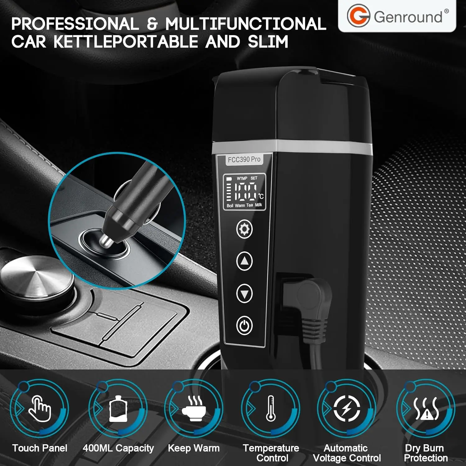 

Автомобильный электрический чайник, электрическая термокружка, портативный чайник-кружка с подогревом 400 мл, 40-100 В ℃ Регулируемая температура, кофеварка для автомобиля