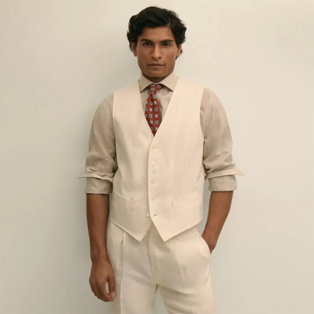 Timeless Men Cream Color 3 Piece Suit Jacket Vest Trousers Set Slim Fit Single Breasted Summer Groom Wedding Attire Outfit