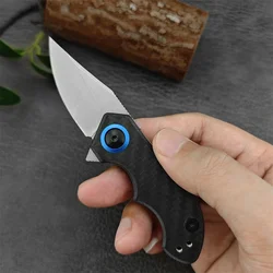 Mini 0022 Tactical Folding Knife CPM-20CV Blade Carbon Fiber Handle Outdoor Camping Hunting Knife Rescue Pocket Tool