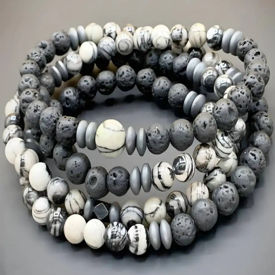 

6mm Natural Lava Stone 108 Beads Multi-layer Bracelet Nirvana Sacred zazen Japa Chakra Mala Stone Men's Prayer elastic Buddhist