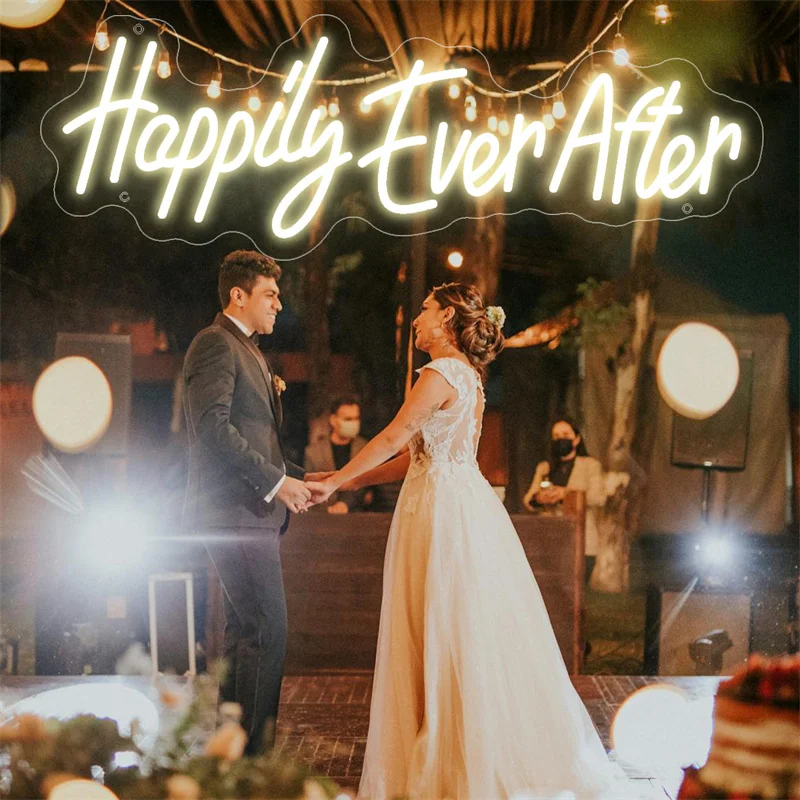 Imagem -04 - Happily Ever After Neon Sign Led Light Decoração do Casamento Neon Sign For Wall Room Melhor Juntos Decoração de Noivado