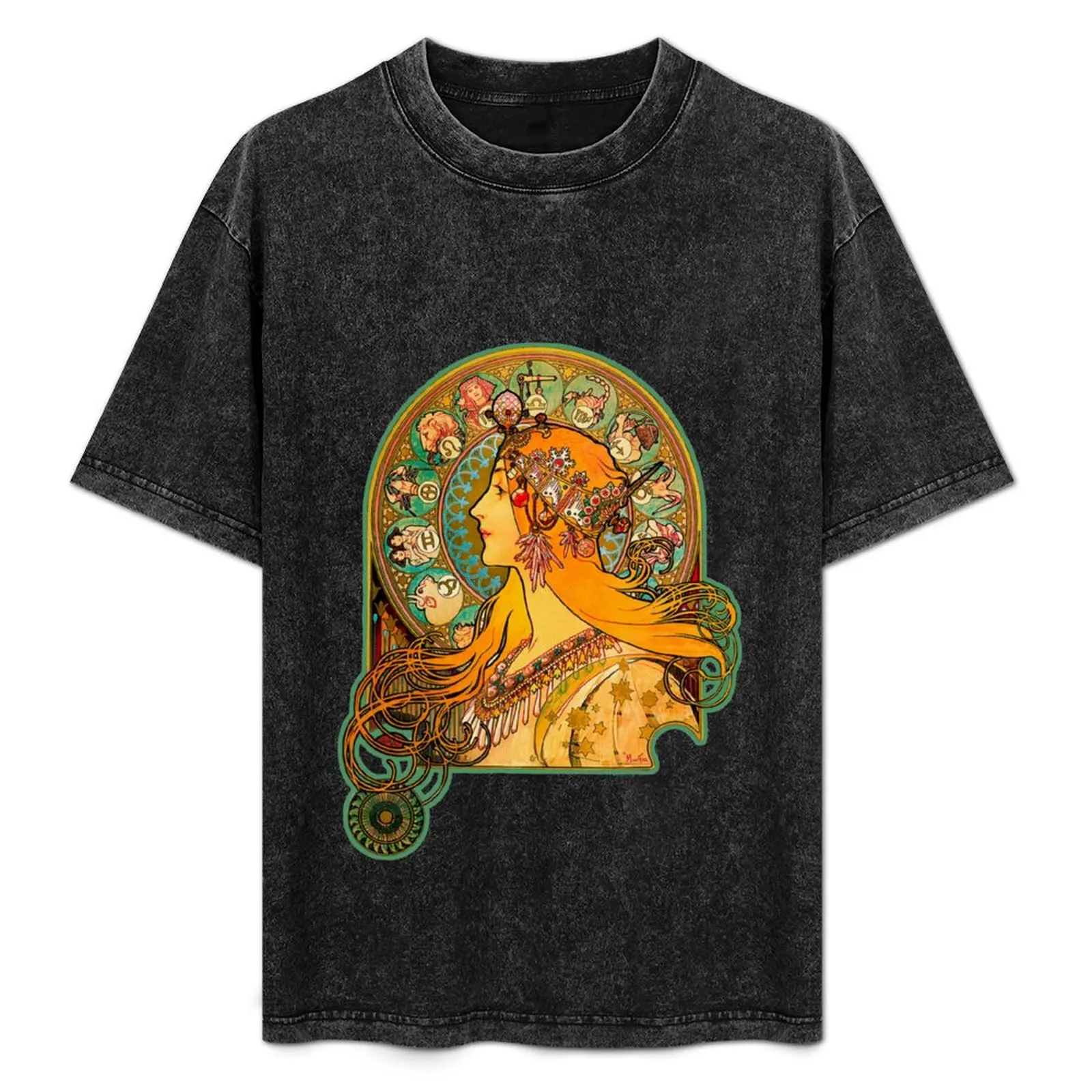 

HD Zodiac, (1896) - Alphonse Mucha T-Shirt Graphic Print Short Sleeve T-Shirt