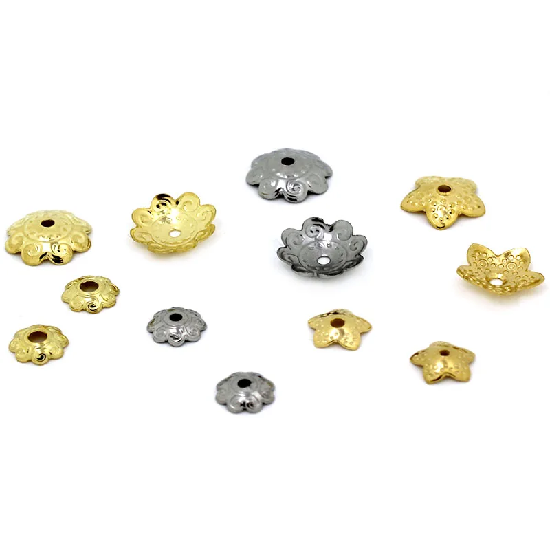 

50Pcs 7mm 12mm Stainless Steel Flowers Bead End Caps for Jewelry Making Golden Color Needlework Spacer Bead Caps DIY Accessories