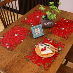 4PCS 28x43cm Christmas Embroidered Printed Tablecloths Party Picnic Tablecloth Decoration Supplie Runners Linens