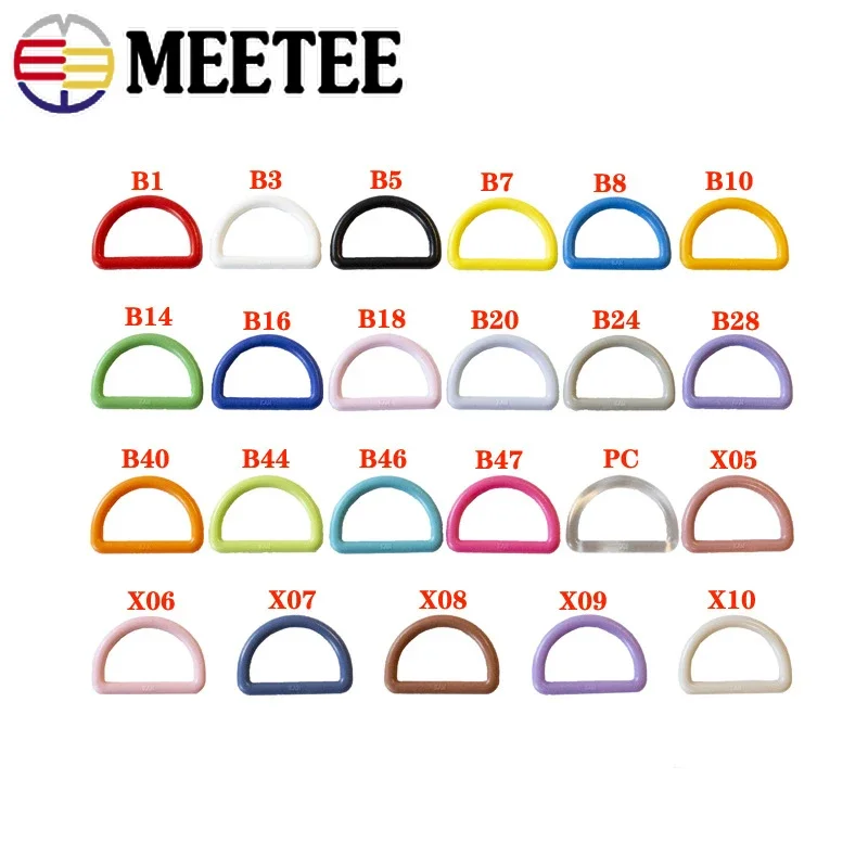 50Pcs 15-38mm Plastic Buckles Rainbow D Ring for Keychain Bag Strap Dog Collar Webbing Luggage DIY Decorative Sewing Accessories