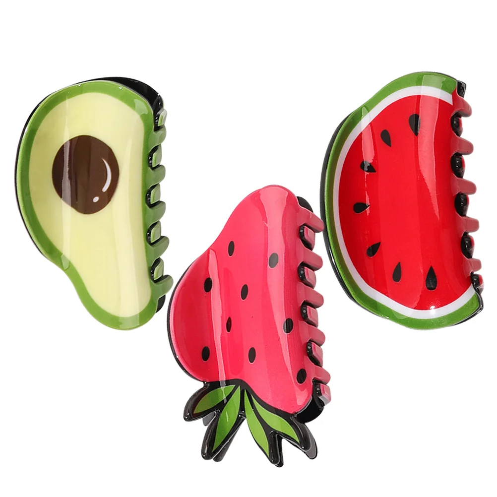 3 Pcs Fruit Hair Accessories Girls Small Claw Clip Avocado Plastic Cartoon Toddler Cute