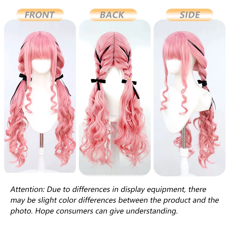 80cm Cosplay Wig Pink Long Curly Twist Braid Double Ponytail Wigs Anime Nikki Cosplay Costumes Wig Heat Resistant Synthetic Hair view 5