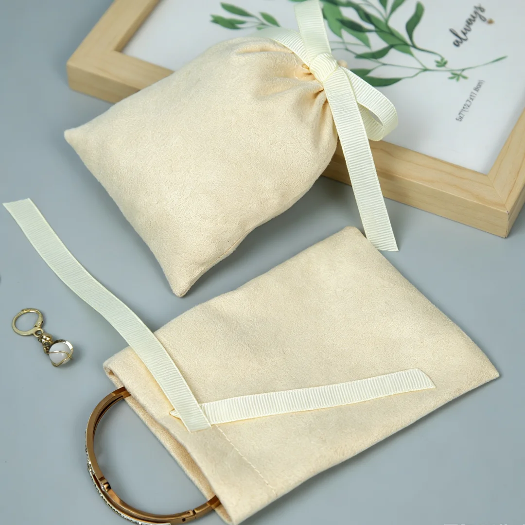 10 Stück elegante Flanell-Beutel mit Kordelzug, mittelgroßes Grosgrain-Band, Schleifenknoten-Design, Tasche für Ohrringe, Ringe, Armbänder und Geschenkverpackungen