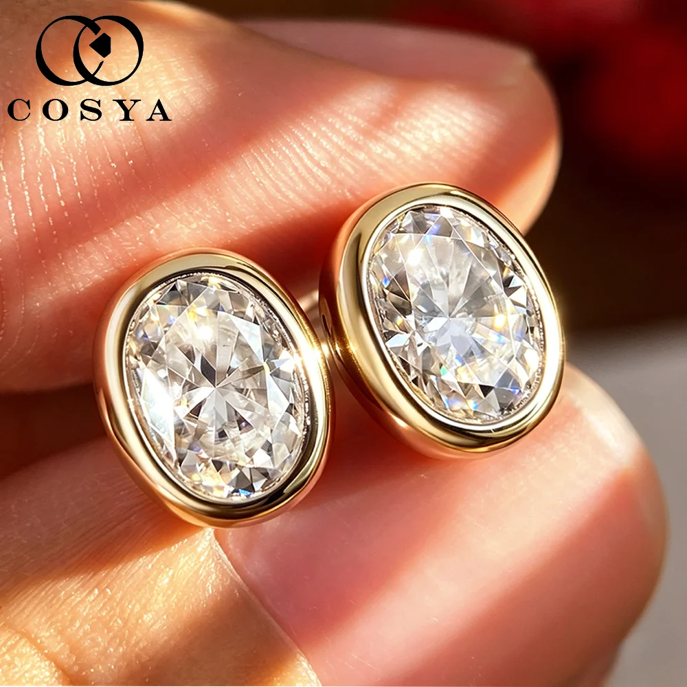 

COSYA 1/2CT Oval Cut Moissanite Earrings for Women S925 Silver Plated 18K Gold Bubble Bezel Diamond Certified Party Fine Jewelry