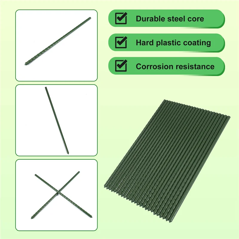 

PORK-25 Pack Garden Stakes Metal Plastic Coated Plant Cage Supports Climbing For Tomatoes,Trees,Cucumber,Fences,Beans,40Cm