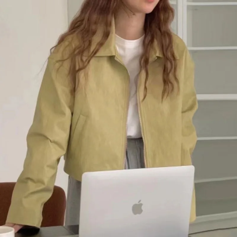 Giacca in Pelle PU Casual con Zip, Maniche Lunghe e Vestibilità Ampia per Donne Giovani sotto i 24 Anni