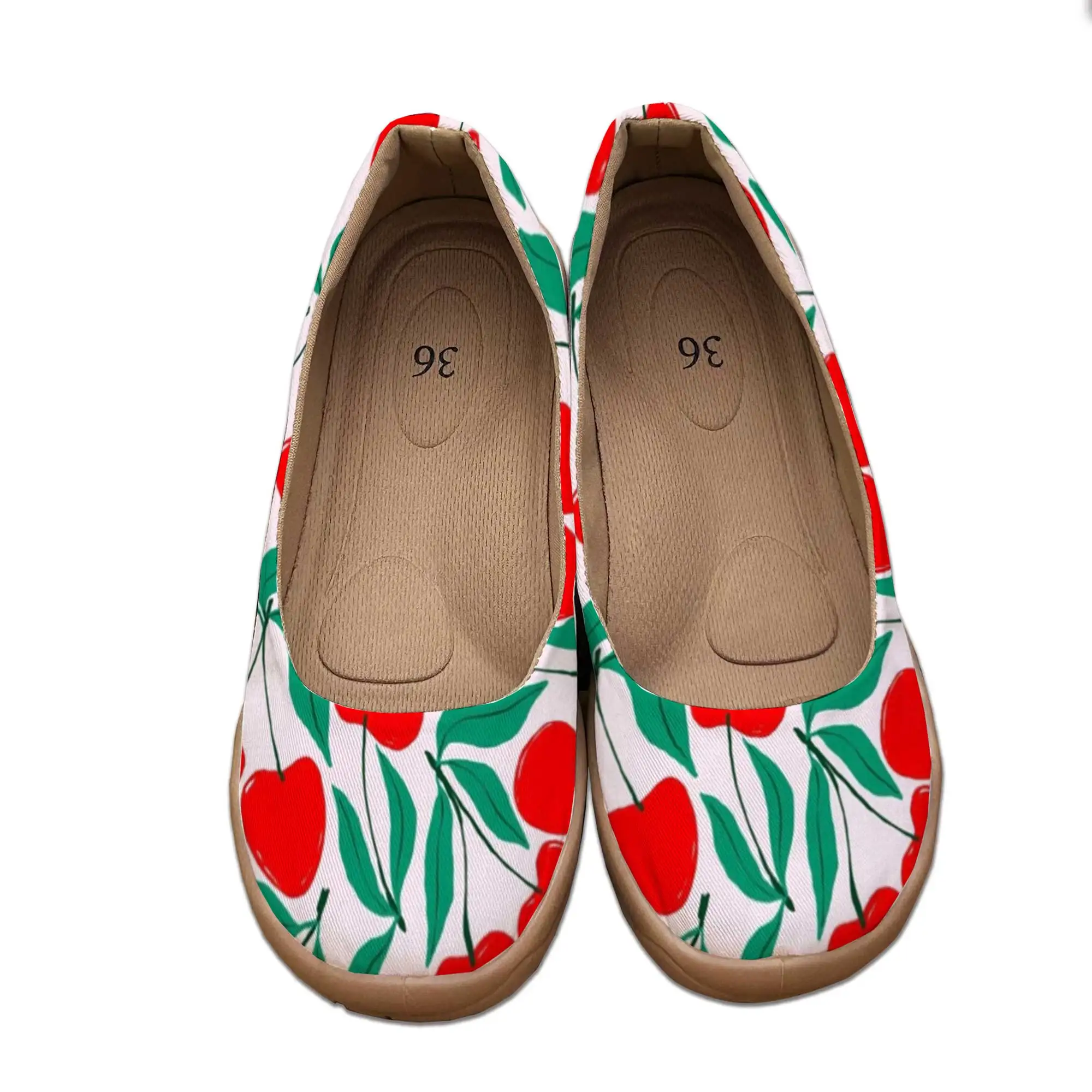 Sweet Cherry-Colored Wide-Fit Shallow-Mouthed Slip-On Shoes with Soft Soles, Wide-Toe Shoes for Women with Wide Feet That Don'T Squeeze the Feet