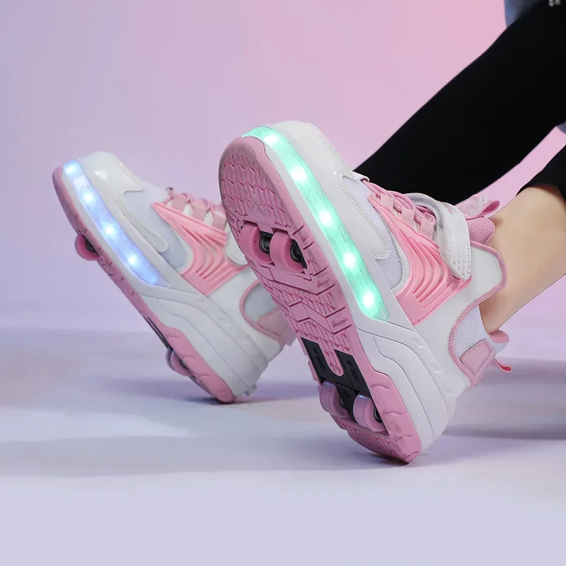

NewDeform Roller Skate Shoes Professional Double Row 4-Wheel Skates Youth Men Women Parkour Runaway Sneakers With 4 Wheels Shoe