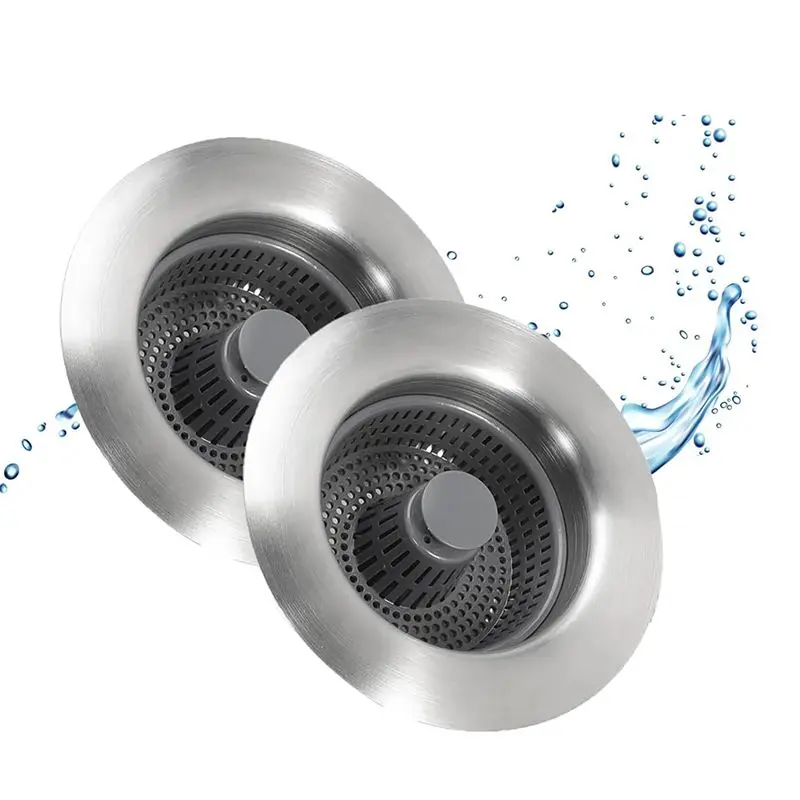 ABHI-2Piece 3-In-1 Stainless Steel Sink Aid Kitchen Sink Drain Strainer, Stainless Steel