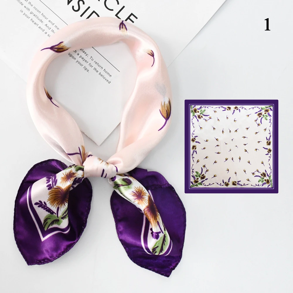 55*55cm Women Square Head Scarf Wraps Scarves Satin Silk Ladies Printed Kerchief Neck Floral Scarf Shawl Comfortable Neckerchief