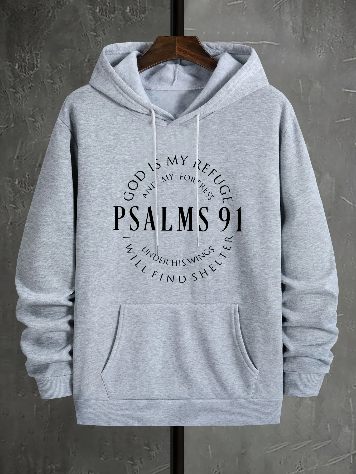 Men's Christian Inspired Psalms 91 Hoodie – 2026 Autumn New Brown Caramel Fleece Lined Top with 
