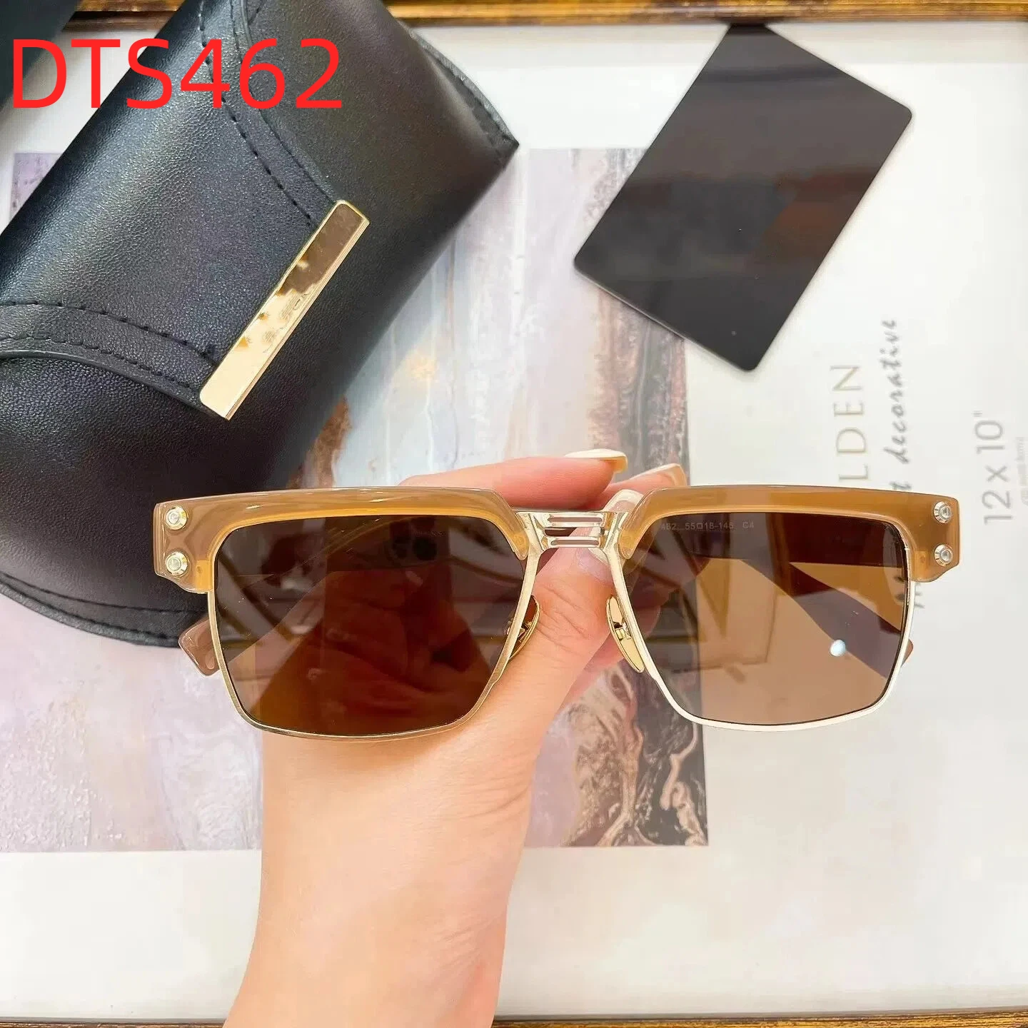 

New DT DTS462 Premium Leisure Business Vintage Womens Sunglasses Fashion Brown Acetate Frame Luxury Men's Sun Glasses With Box