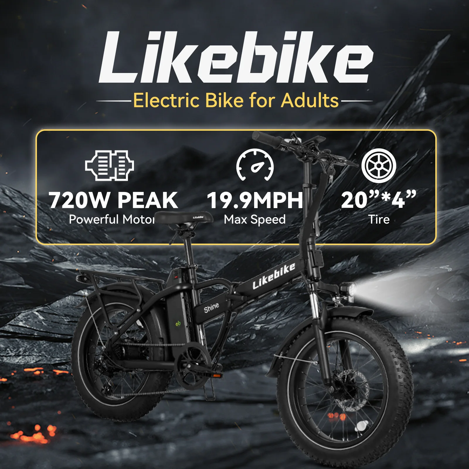 Peak 720W electric adult folding electric bicycle, 20 inch tires, detachable battery, front suspension beam front and rear disc