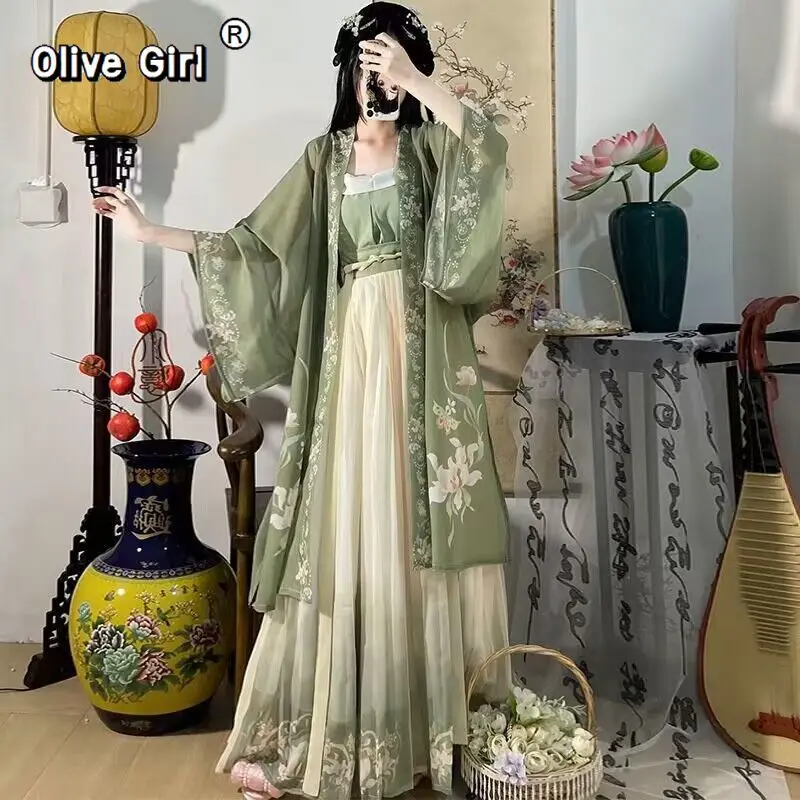 

Hanfu Women Chinese Traditional Cosplay Costume Ancient Song Dynasty Hanfu Dress Oversized Spring Summer 3pcs Green Sets