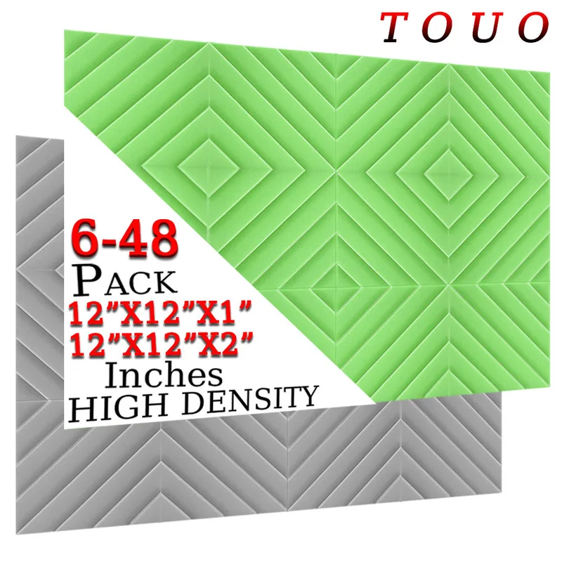 TOUO Acoustic Foam 6/12/24/48 Pcs High-Density Sponge Pad Offices Acoustic Treatment Diamond Groove Soundproof Wall Panels