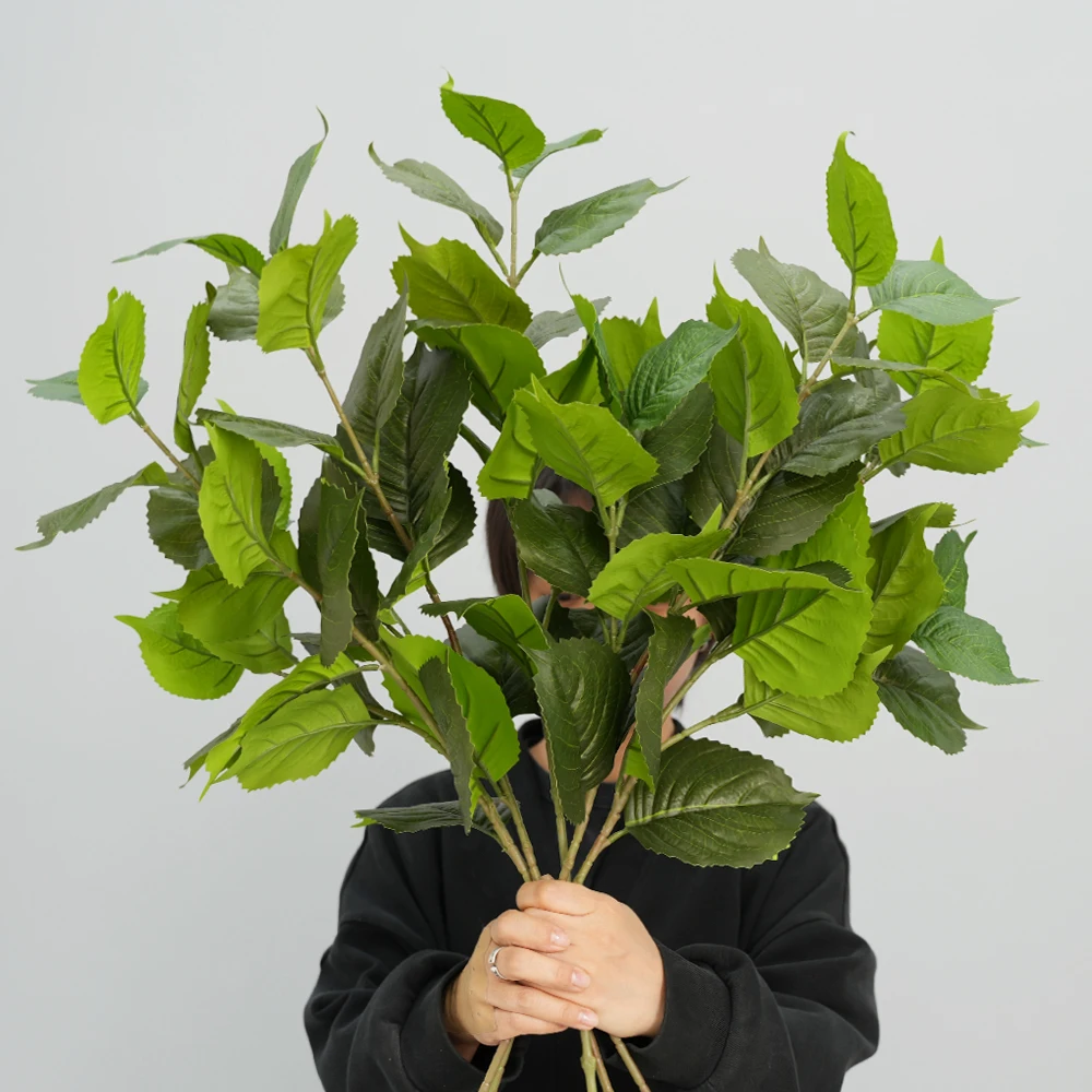 3 tiges de feuilles d'hortensia artificielles de 29,5 pouces, fausses branches de verdure pour vase, bouquets de mariage DIY, décoration de centre de table