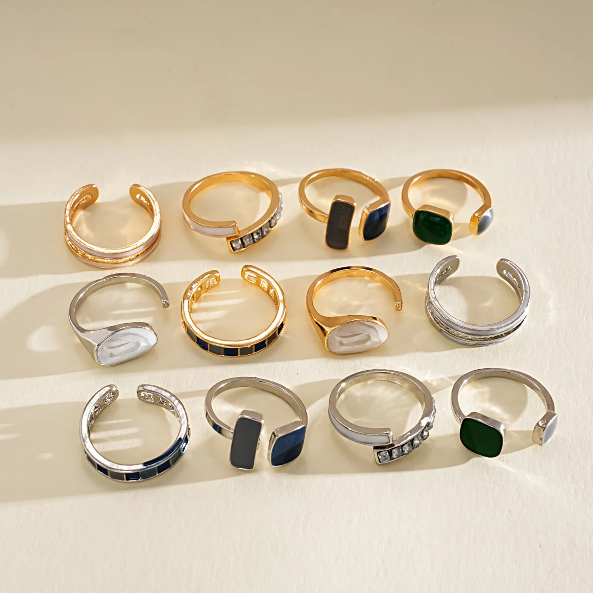 6 Pcs Square Geometric Dripping Oil Open Rings Women Men Adjustable Index Finger Cuff Rings Daily Party Stackable Jewelry Set K