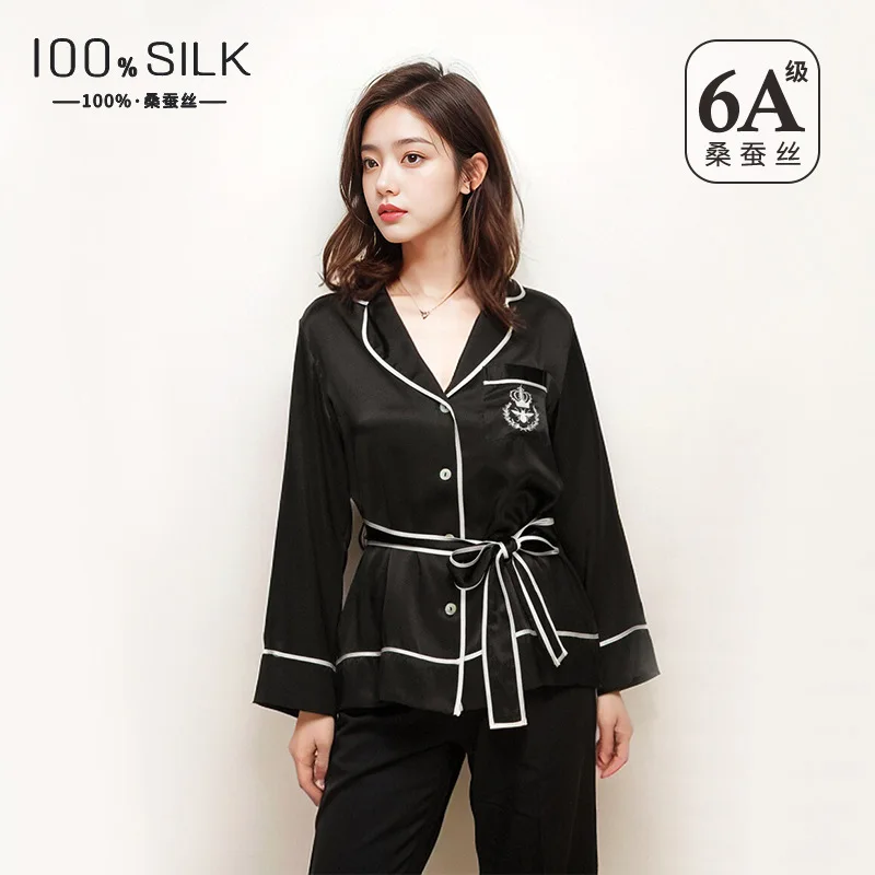Ensemble de pyjamas en soie de mûrier 100% 19 Momme pour femmes, vêtements de nuit à manches longues pour toutes les saisons, vêtements de détente de luxe