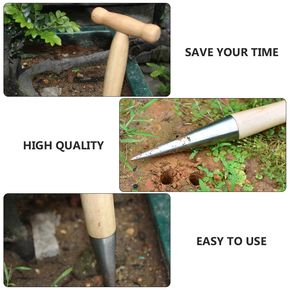 

Stainless Steel Dibbler Wooden Handle Planting Tool Garden Hole Punch Dibber for Migration Seed Bulbs Hand Garden Tool