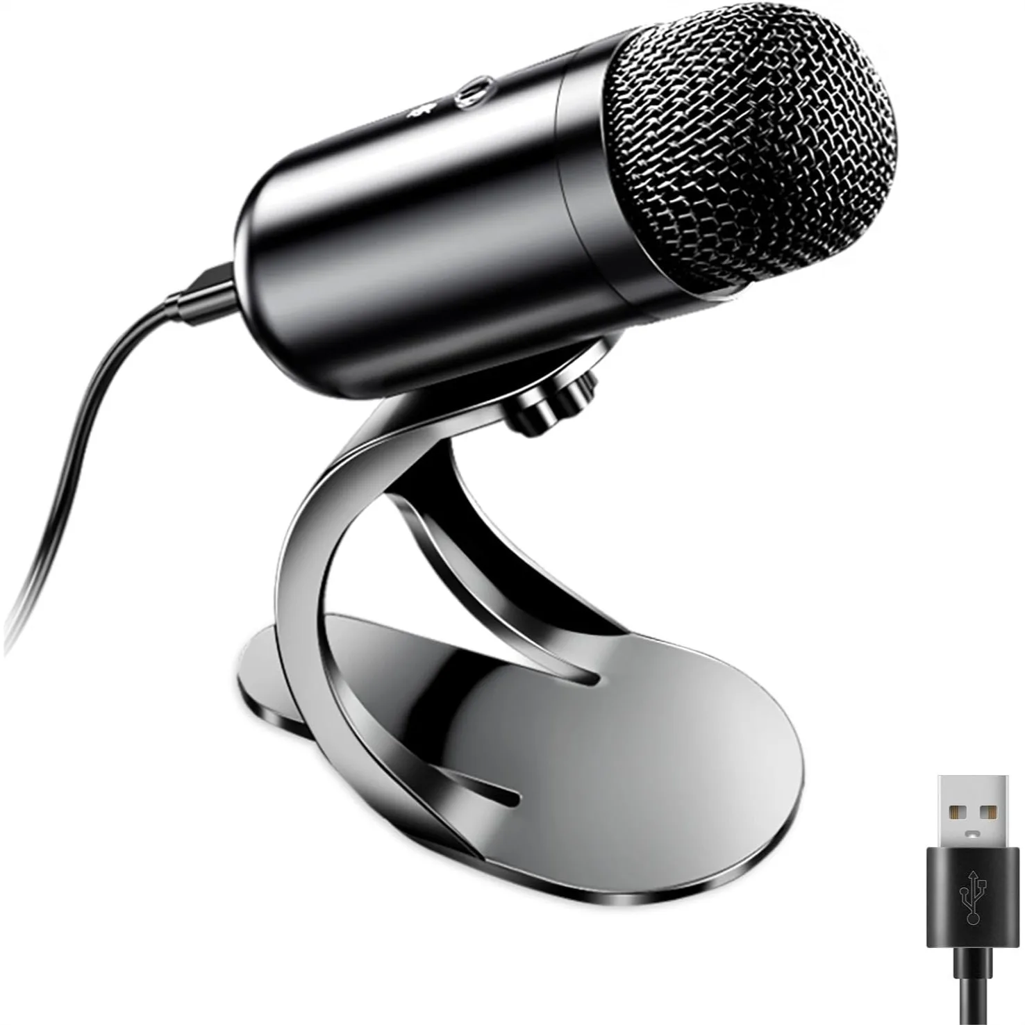 

USB Computer Microphone Desktop Podcast Mic With Mute Button For Recording Streaming Omnidirectional Condenser Plug And Play Stand With Volume Control For PC Laptop Mac