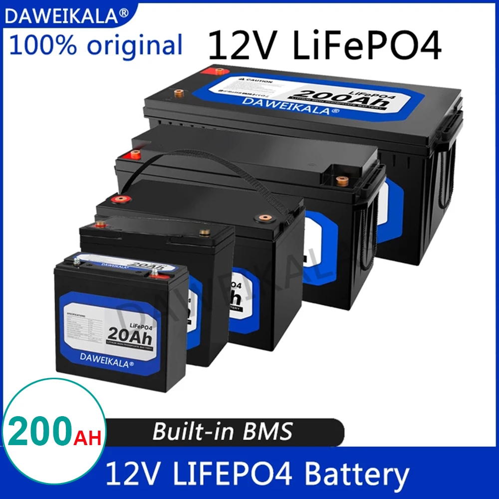 

2023New 12V 20Ah 50Ah 100Ah 150Ah 200Ah LiFePo4 Battery Pack Lithium Iron Phosphate Batteries Built-in BMS for Solar Boat No Tax