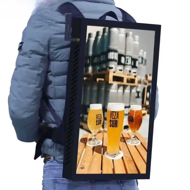 Good stuff 22 inch vertical human walking portable LCD backpack digital billboard with 26000 mAh rechargeable battery